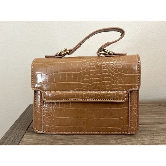 NWT Retro Vintage Inspired Tan Snakeskin Top Handle Handbag - Picture 2 of 6